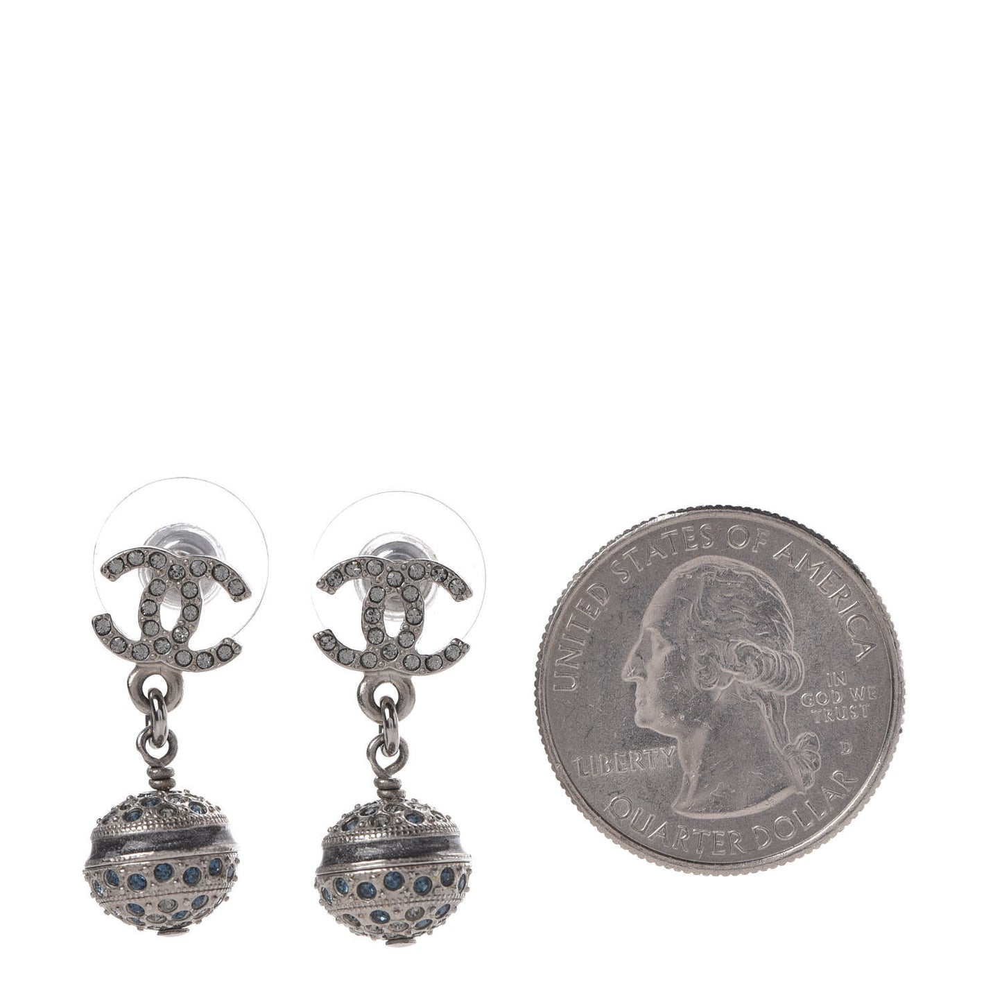 Crystal CC Drop Earrings Blue Silver