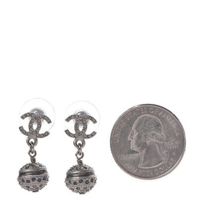 Chanel Crystal CC Drop Earrings Blue Silver 2 of 5