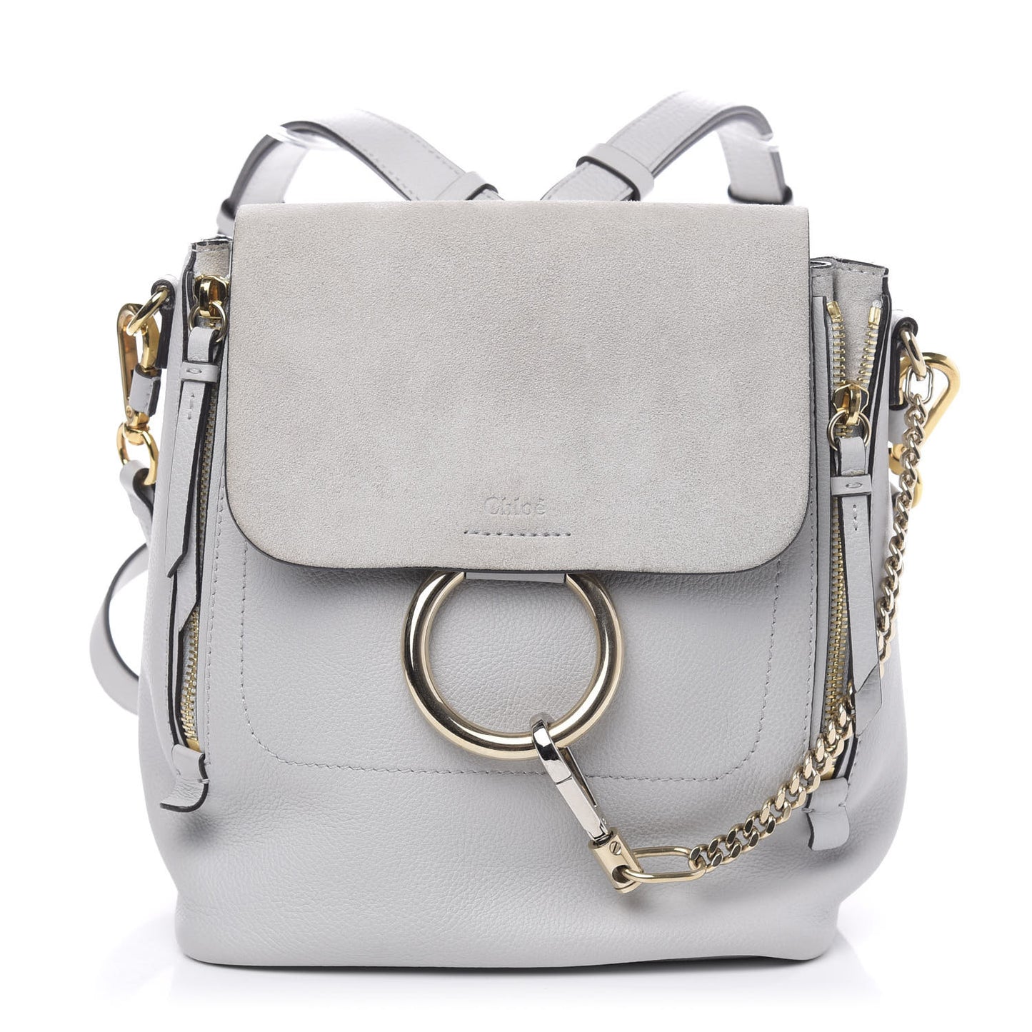 Suede Calfskin Small Faye Backpack Airy Grey