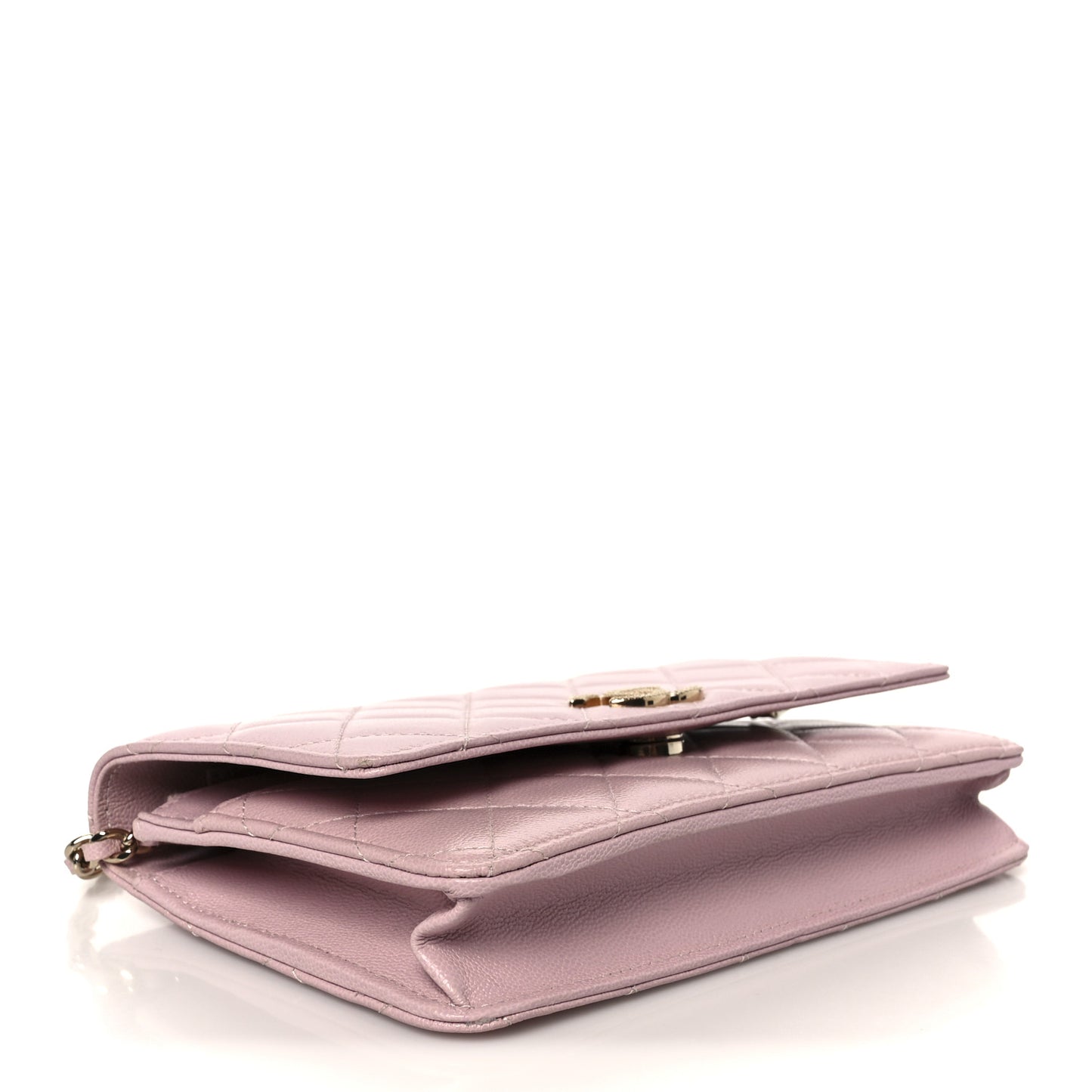 Caviar Quilted Studded CC Wallet on Chain WOC Light Pink