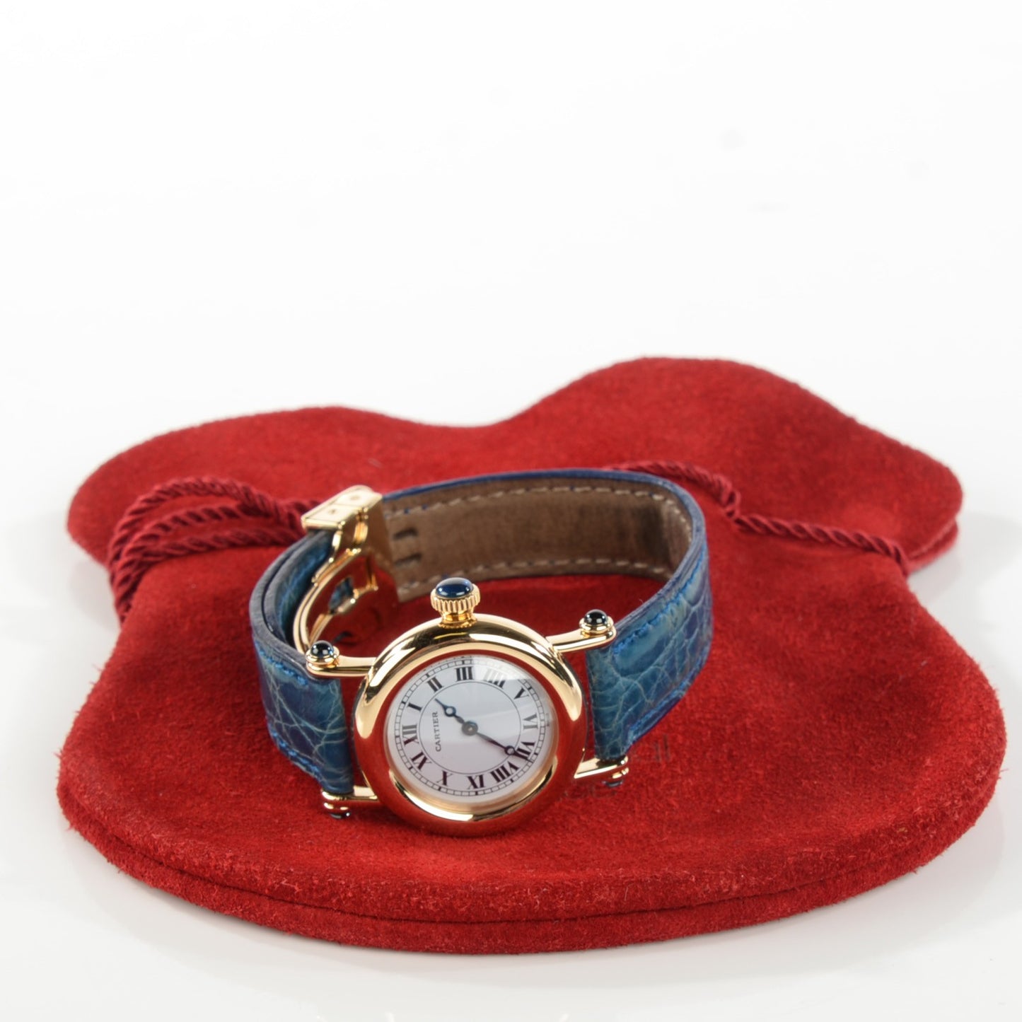 18K Yellow Gold Alligator 28mm Diabolo Quartz Watch Blue