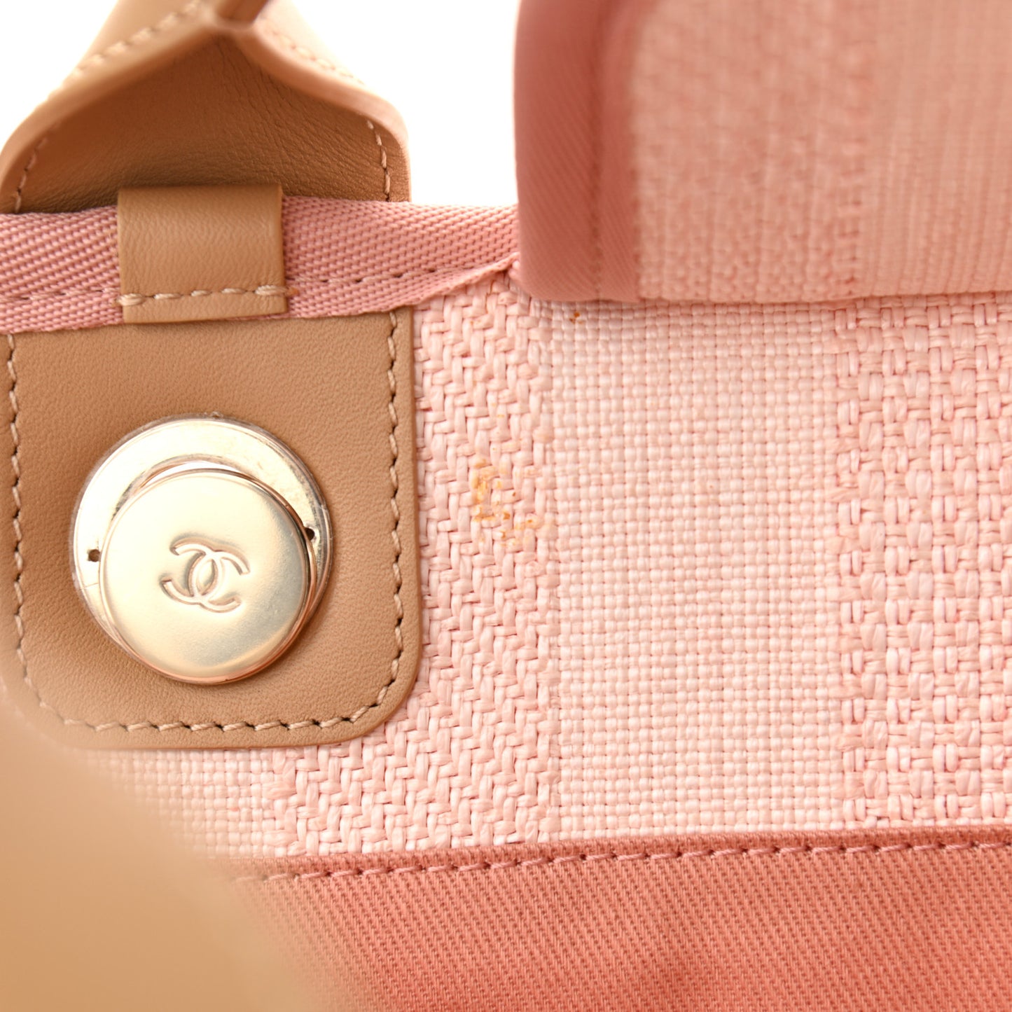 Mixed Fibers Calfskin Striped Medium Deauville Tote Light Pink