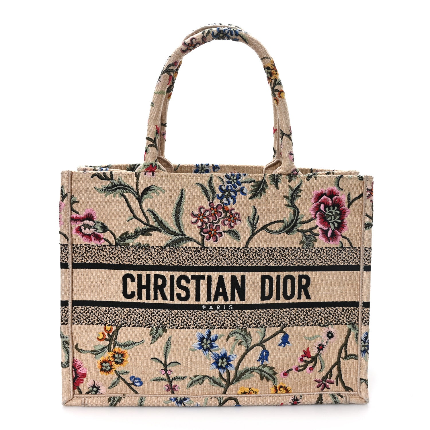 Christian Dior Raffia Embroidered Petites Fleurs Medium Book Tote Natural 1 of 12