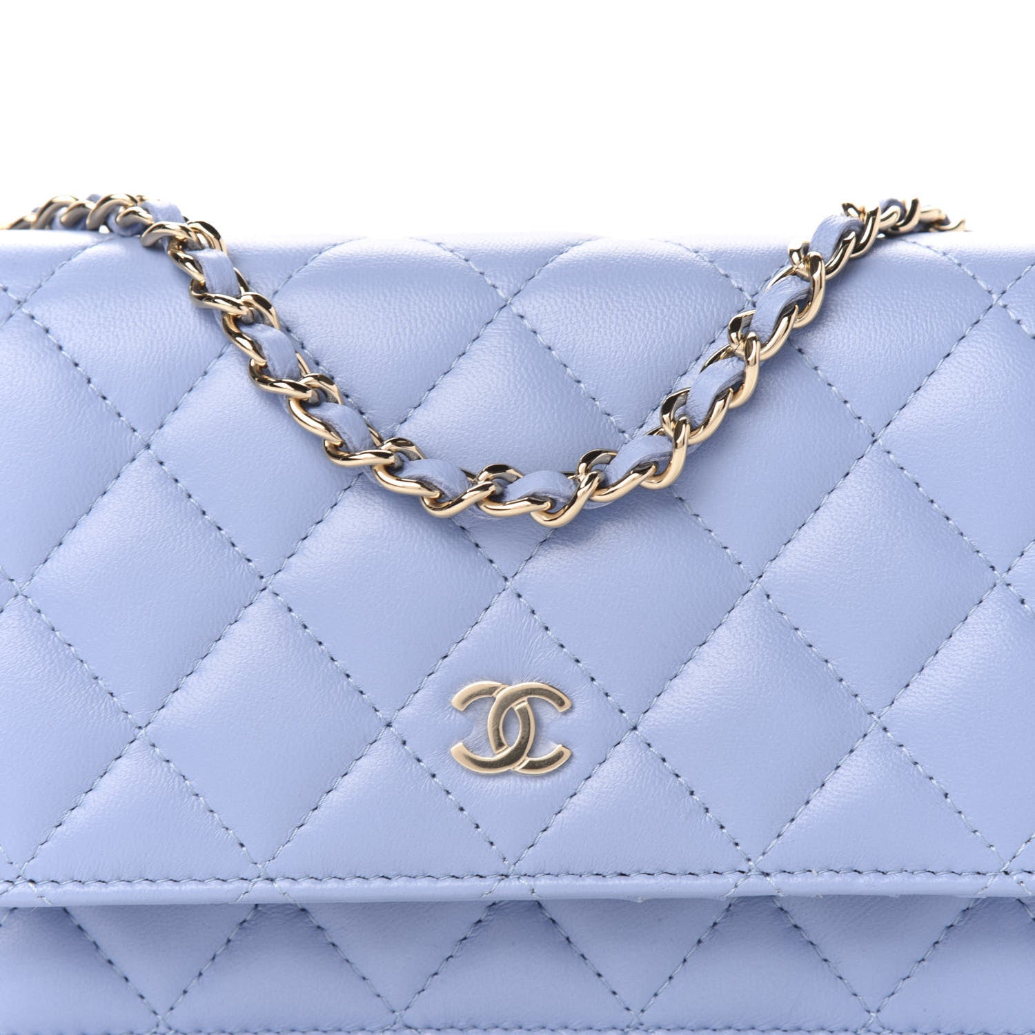 Chanel Lambskin Quilted Mini Wallet On Chain WOC Light Blue 10 of 10