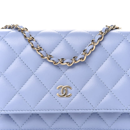 Chanel Lambskin Quilted Mini Wallet On Chain WOC Light Blue 10 of 10