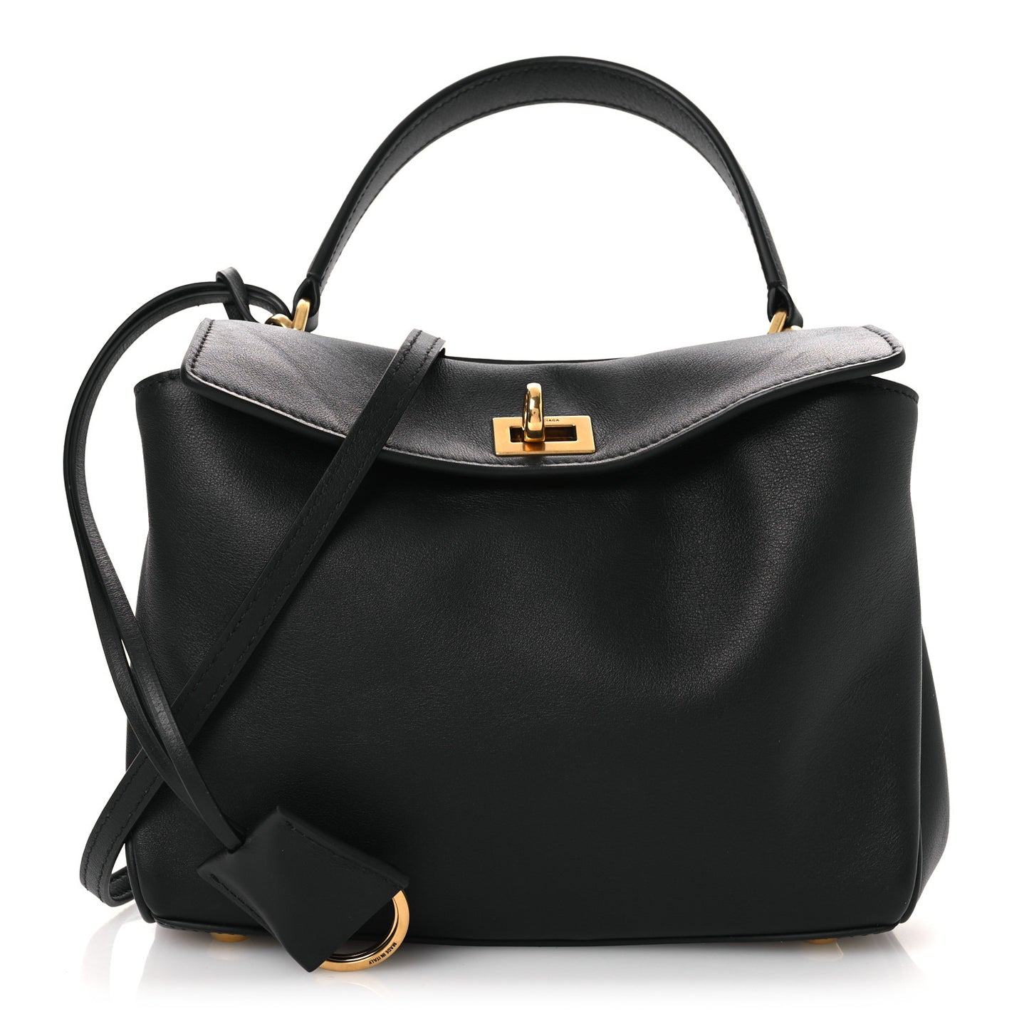 Natural Smooth Calfskin Mini Rodeo Top Handle Handbag Black