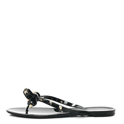 Valentino Garavani PVC Jelly Rockstud Bow Thong Sandals 40 Black 1 of 8