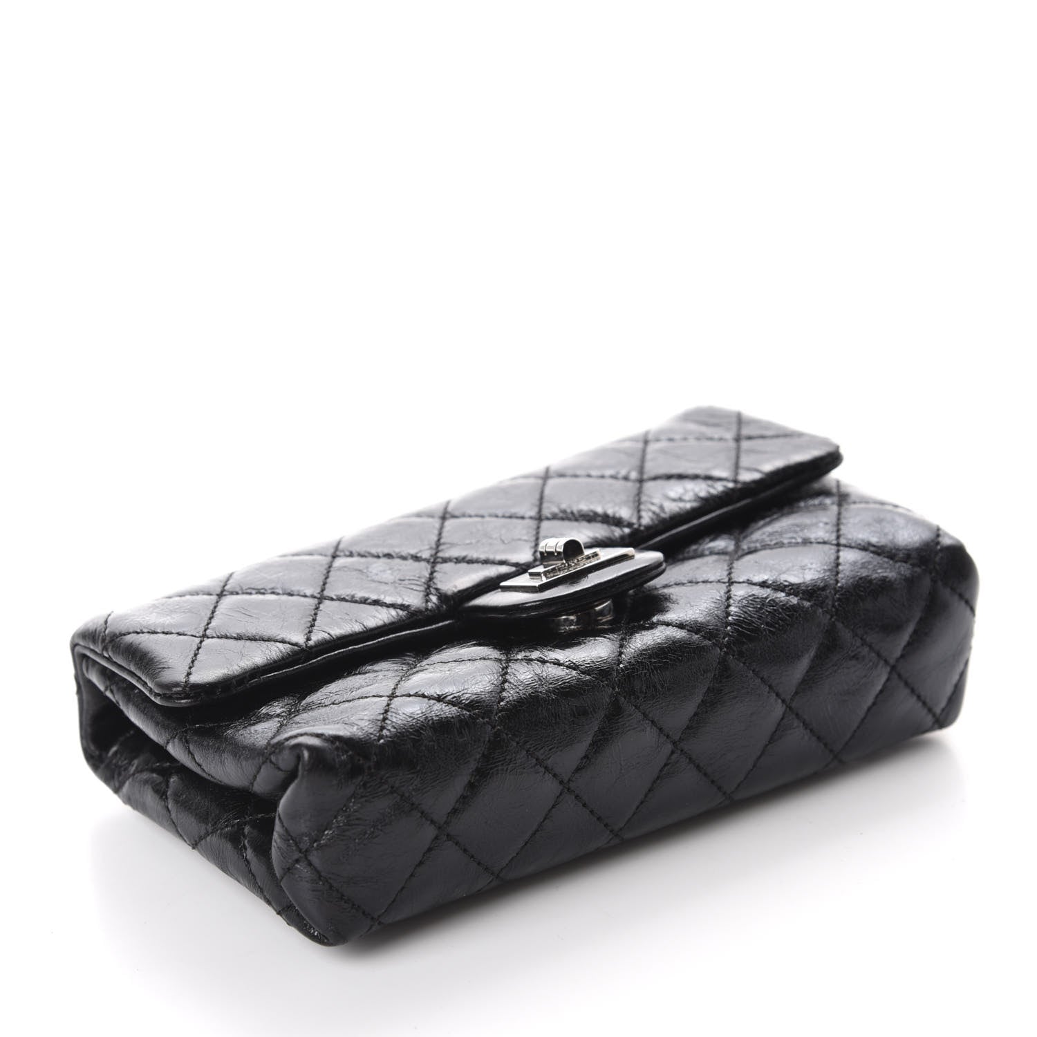 Chanel Glazed Calfskin Quilted 2.55 Reissue Flap Belt Bag Clutch 85 34 Black 4 of 10