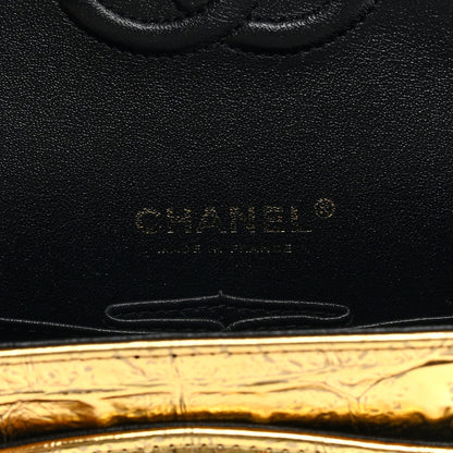 Chanel Metallic Calfskin Crocodile Embossed Cocodile Small Double Flap  Gold 6 of 10