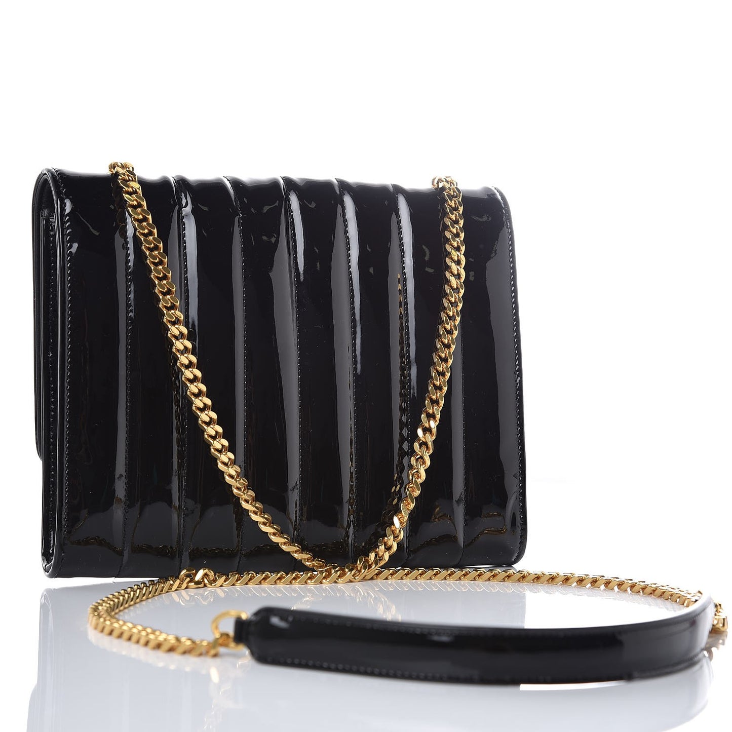 Patent Calfskin Matelasse Monogram Vicky Chain Wallet Black