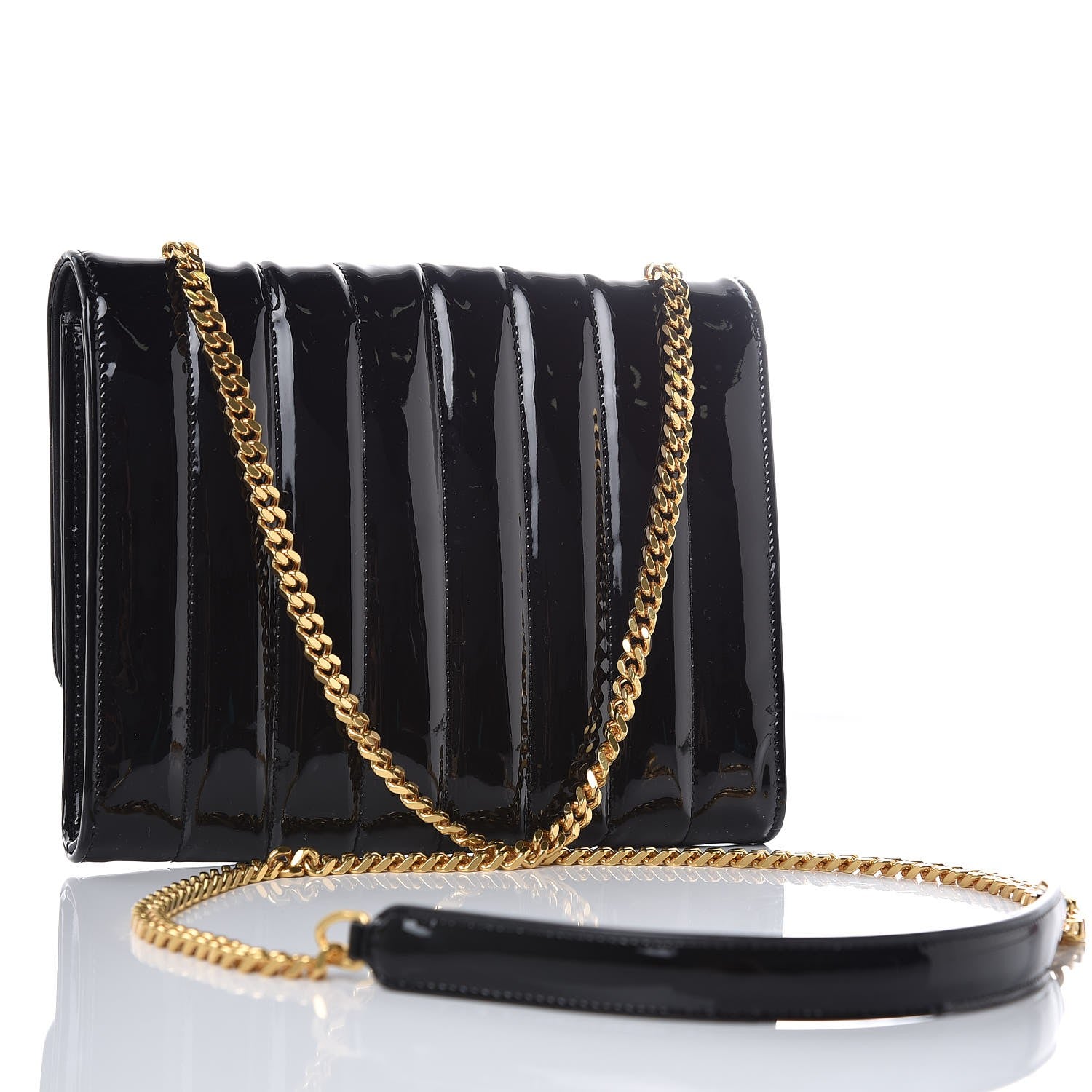 Saint Laurent Patent Calfskin Matelasse Monogram Vicky Chain Wallet Black 3 of 6