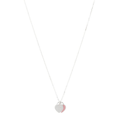 Tiffany Sterling Silver Enamel Return to Tiffany Double Heart Tag Pendant Necklace Pink 1 of 5