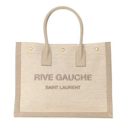 Saint Laurent Linen Calfskin Small Rive Gauche Tote Beige Sea Salt 1 of 11