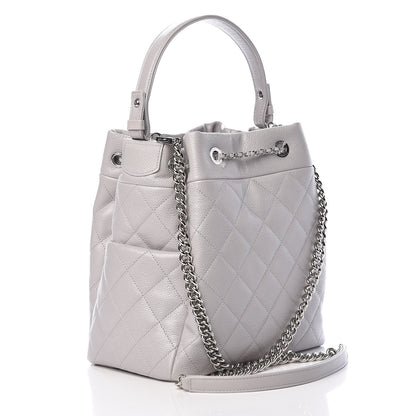 Chanel Grained Calfskin Quilted Medium CC Chain Bucket Drawstring Bag Light Grey 3 of 10