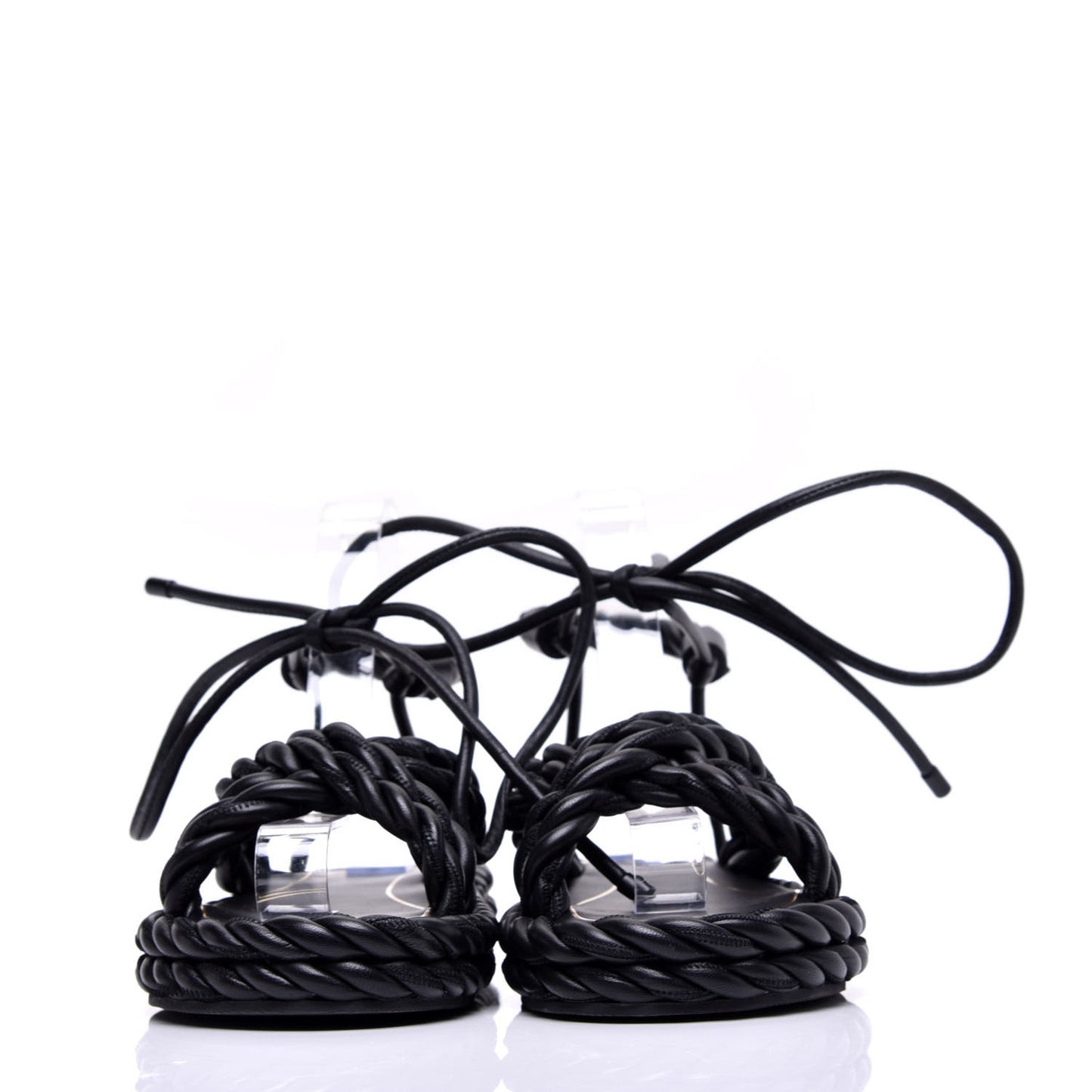 Nappa Crisscross Rope Ankle Strap Sandals 35 Black