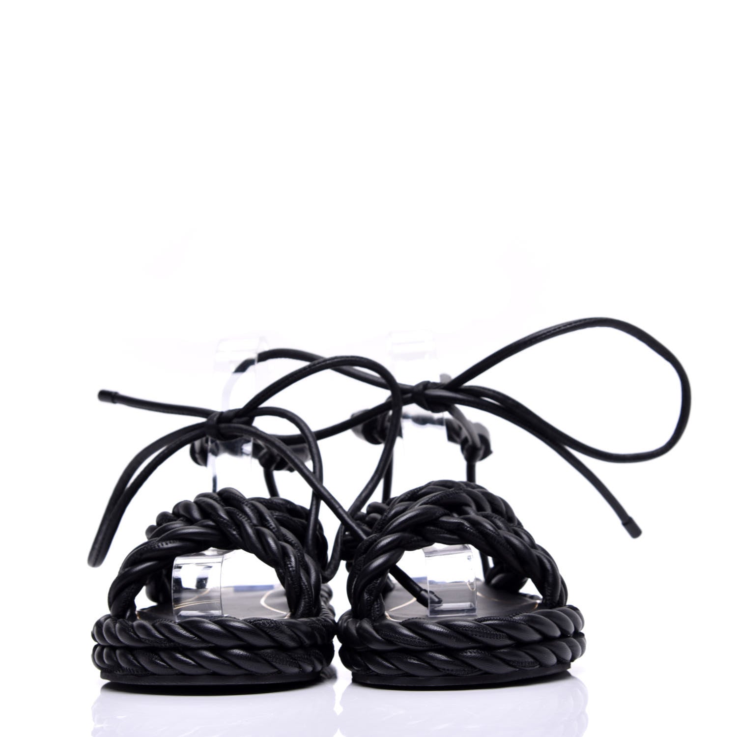 Valentino Garavani Nappa Crisscross Rope Ankle Strap Sandals 35 Black 2 of 7