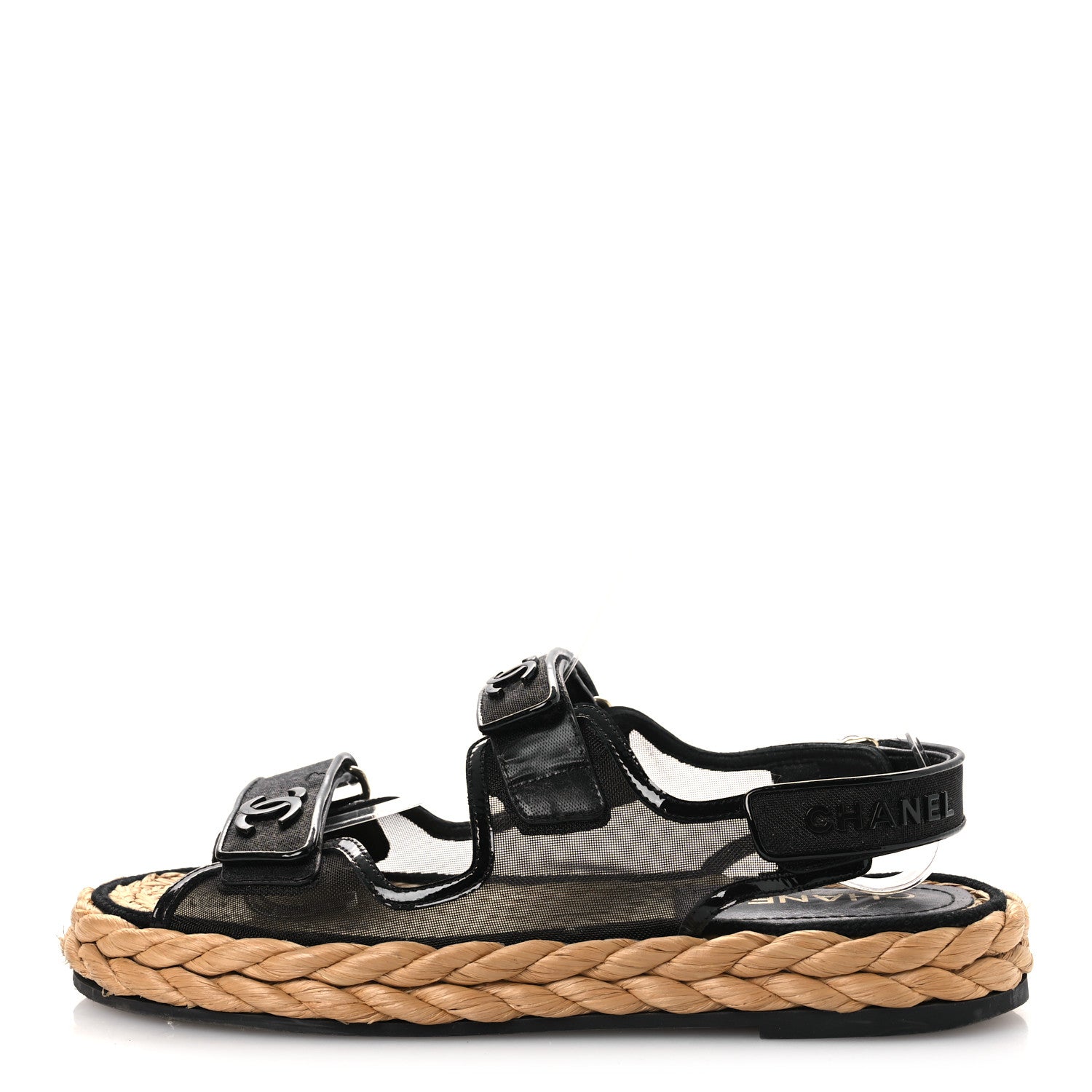 Chanel Mesh Patent Calfskin Velcro Dad Sandals 40 Black 1 of 14