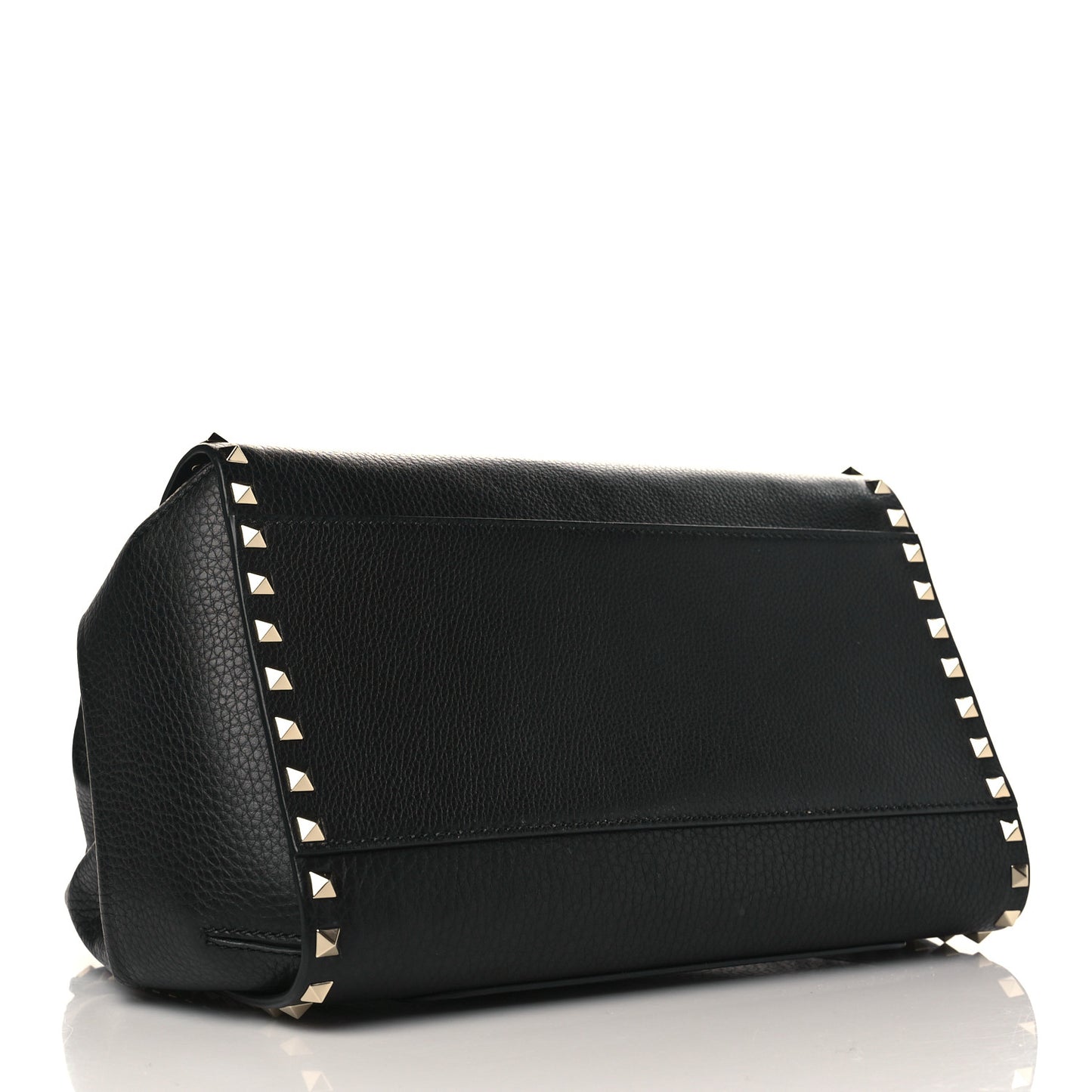 Grainy Calfskin Rockstud Single Handle Flap Bag Black