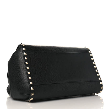 Valentino Garavani Grainy Calfskin Rockstud Single Handle Flap Bag Black 4 of 8