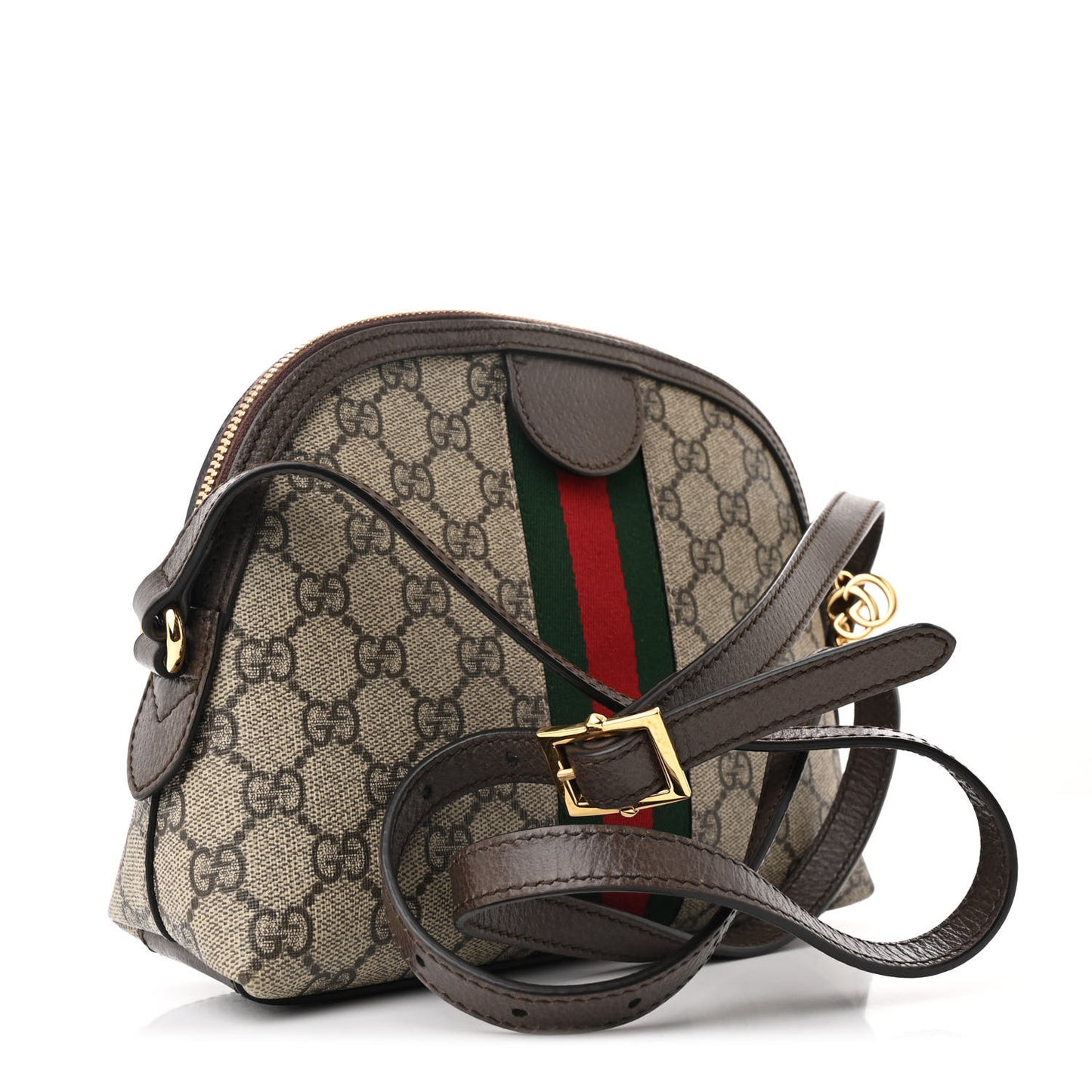 GG Supreme Monogram Textured Dollar Calfskin Web Small Ophidia Dome Shoulder Bag Beige Ebony New Acero