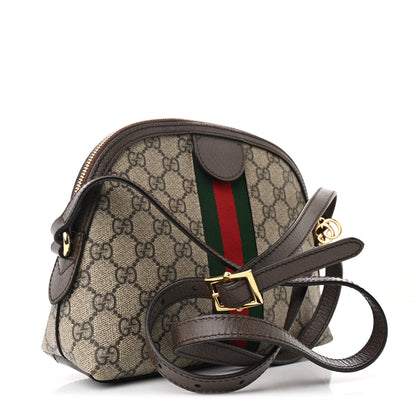 Gucci GG Supreme Monogram Textured Dollar Calfskin Web Small Ophidia Dome Shoulder Bag Beige Ebony New Acero 3 of 10