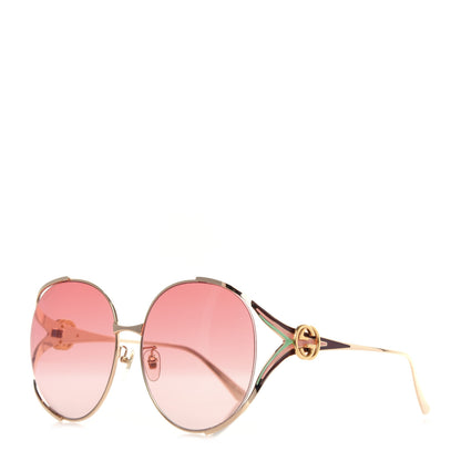 Gucci Metal Oversized Round Frame GG0225S Sunglasses Gold 1 of 8