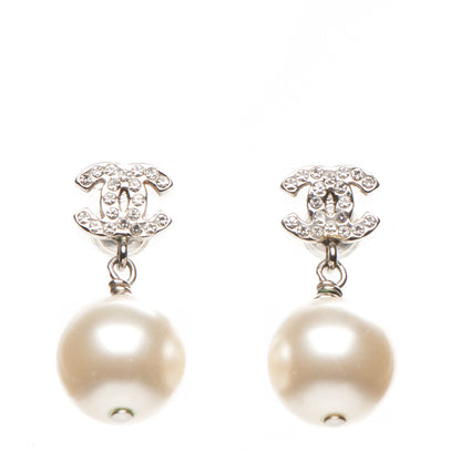 Chanel Crystal Pearl CC Drop Earrings Silver 1 of 4