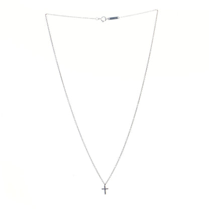 Tiffany 18K White Gold Diamond Mini Cross Pendant Necklace 3 of 6