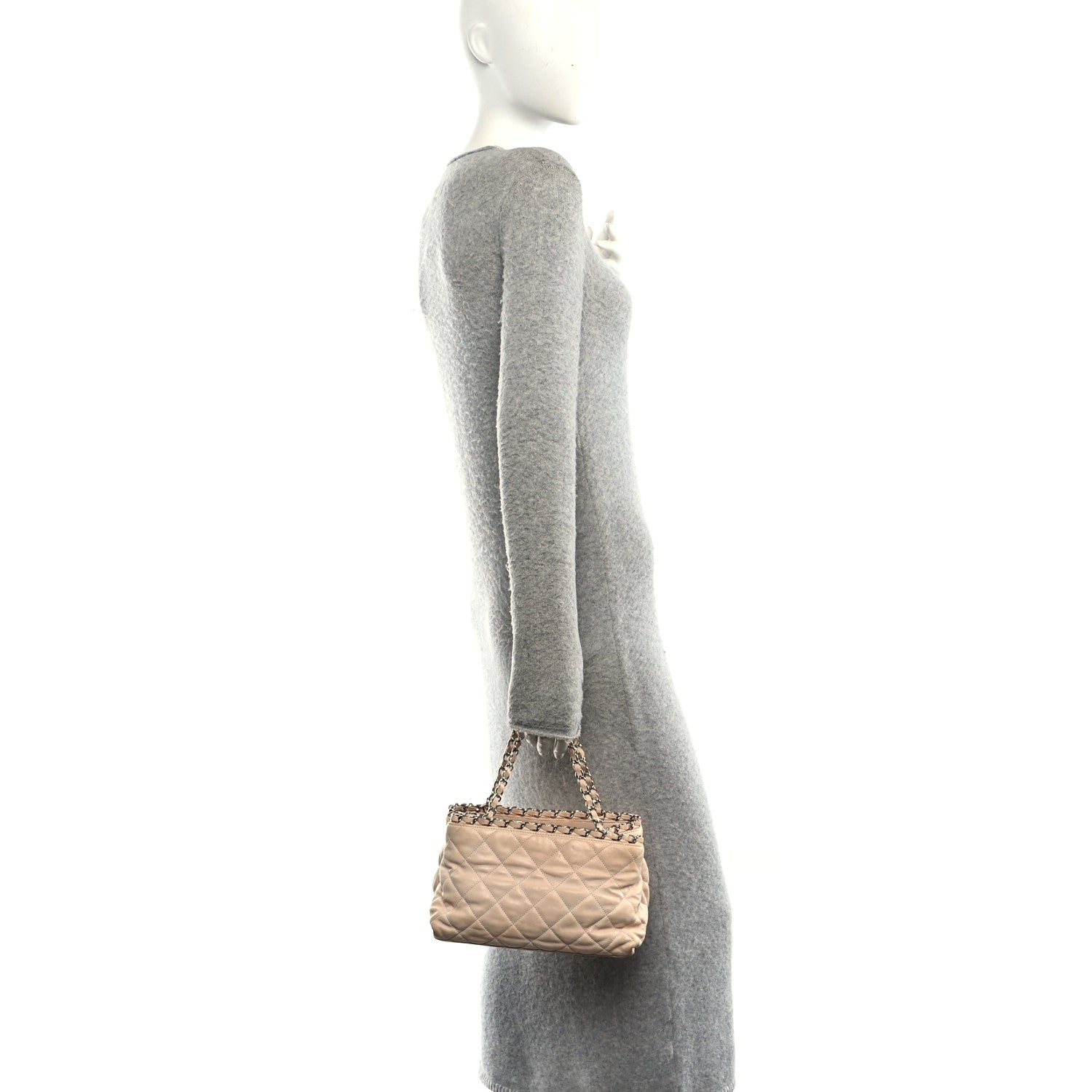 Chanel Lambskin Quilted Mini Chain Me Tote Light Beige 2 of 10