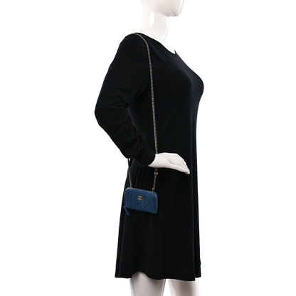 Chanel Denim Quilted CC Pearl Crush Zip Card Holder On Chain Blue 2 of 11