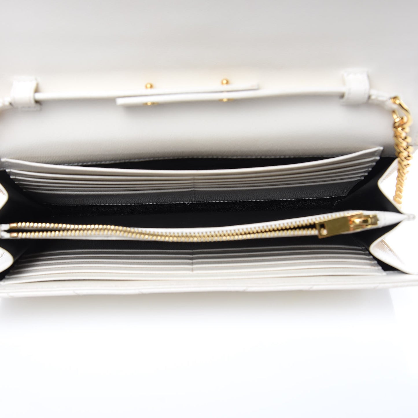 Grain De Poudre Matelasse Chevron Monogram Chain Wallet Porcellana