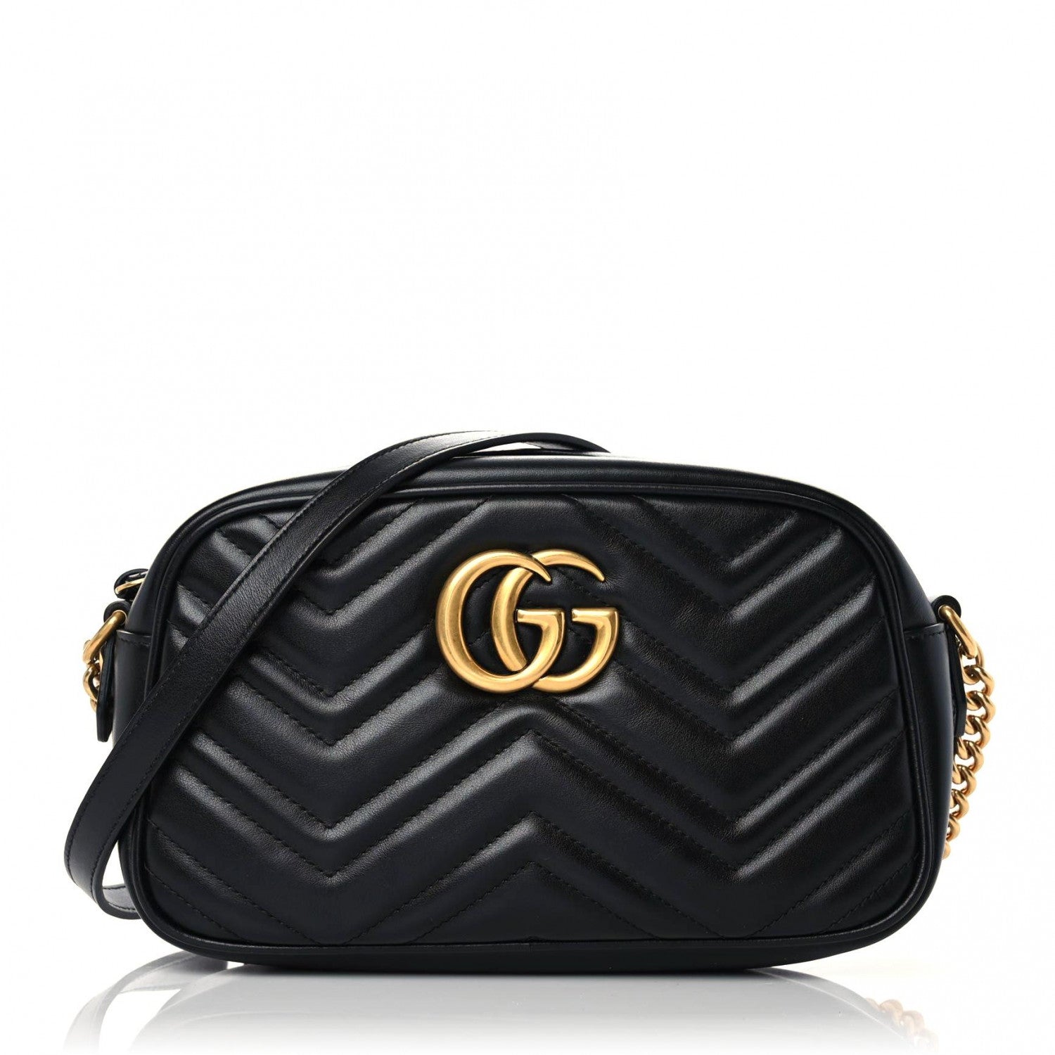 Gucci Calfskin Matelasse Small GG Marmont Chain Shoulder Bag Black 1 of 11