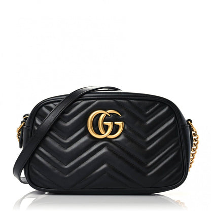 Gucci Calfskin Matelasse Small GG Marmont Chain Shoulder Bag Black 1 of 11