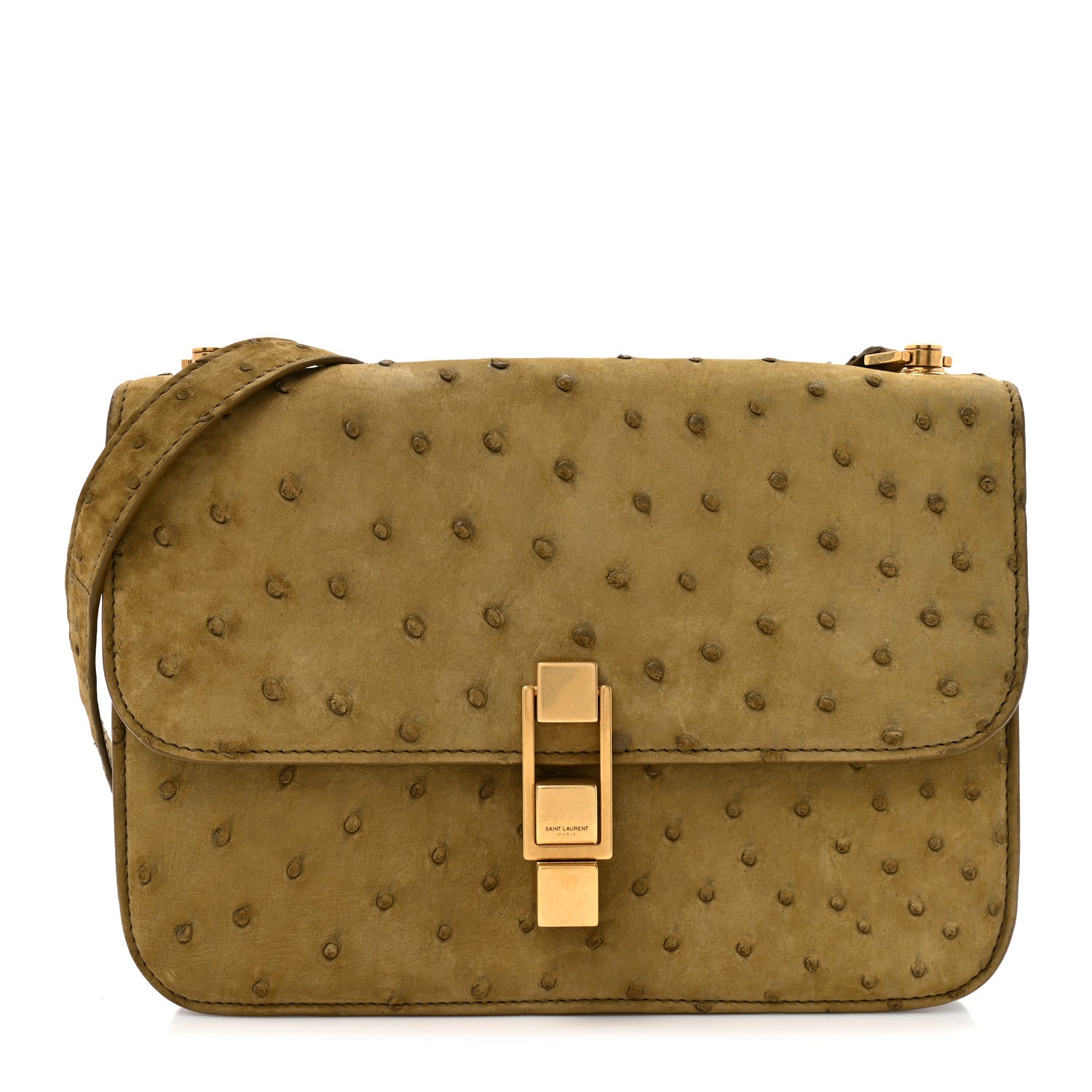Saint Laurent Ostrich Carre Satchel Green 1 of 10