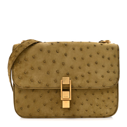 Saint Laurent Ostrich Carre Satchel Green 1 of 10