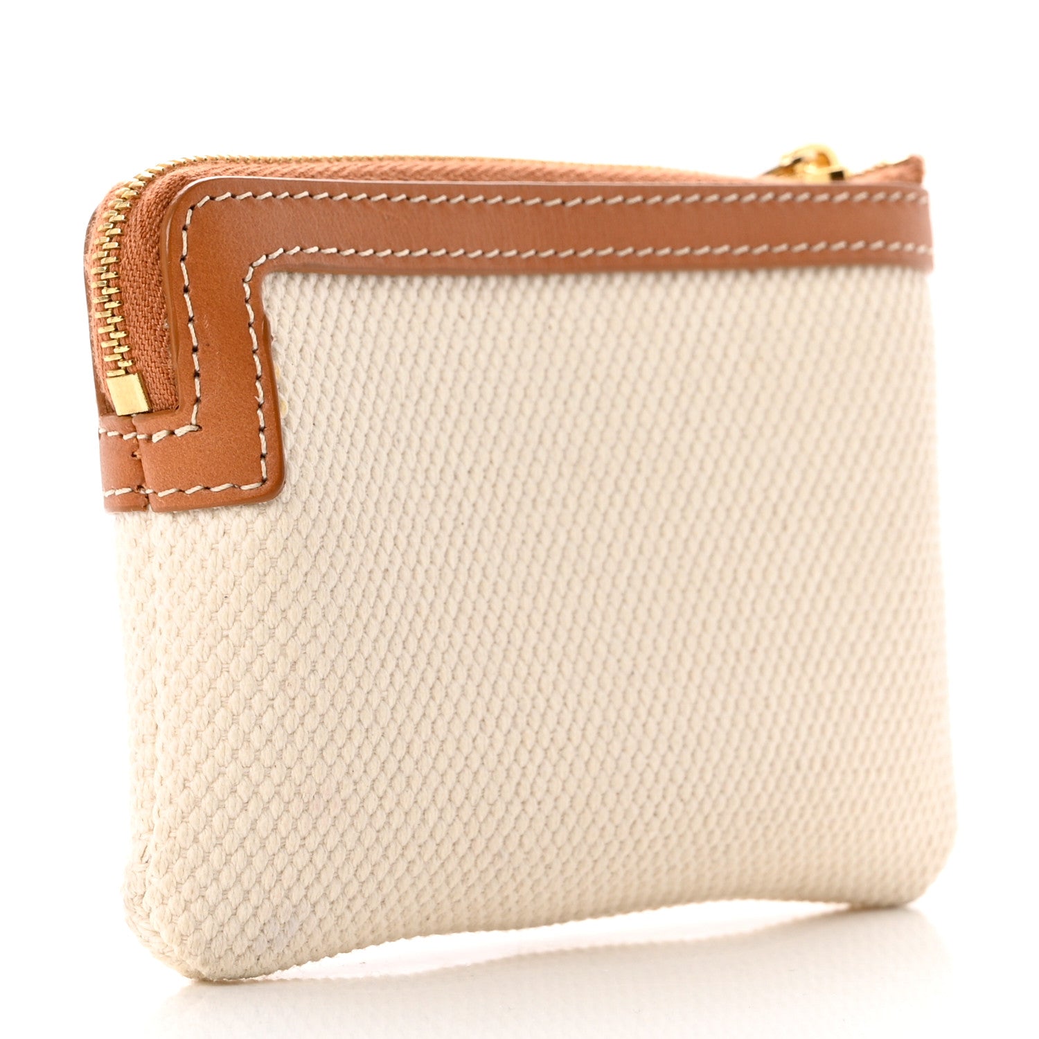 Celine Canvas Calfskin Logo Coin Card Pouch Cream Tan 3 of 7
