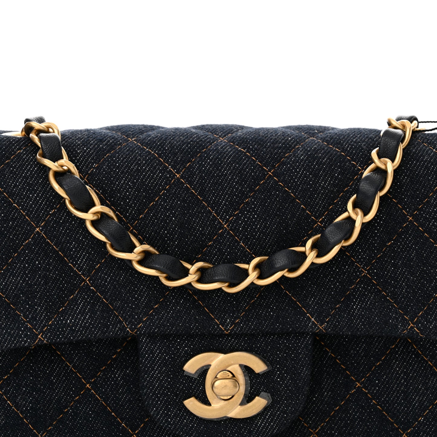 Denim Quilted Mini Rectangular Flap Dark Blue
