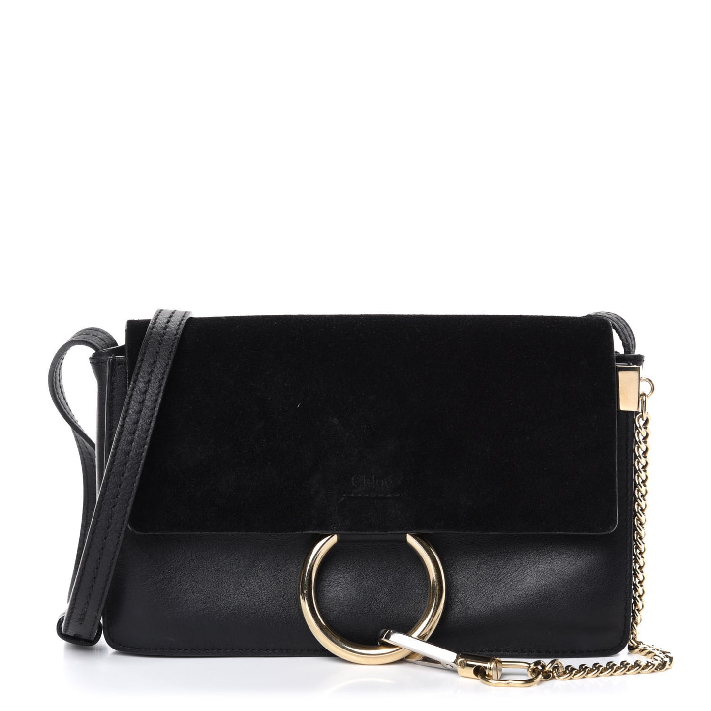 Suede Calfskin Small Faye Shoulder Bag Black