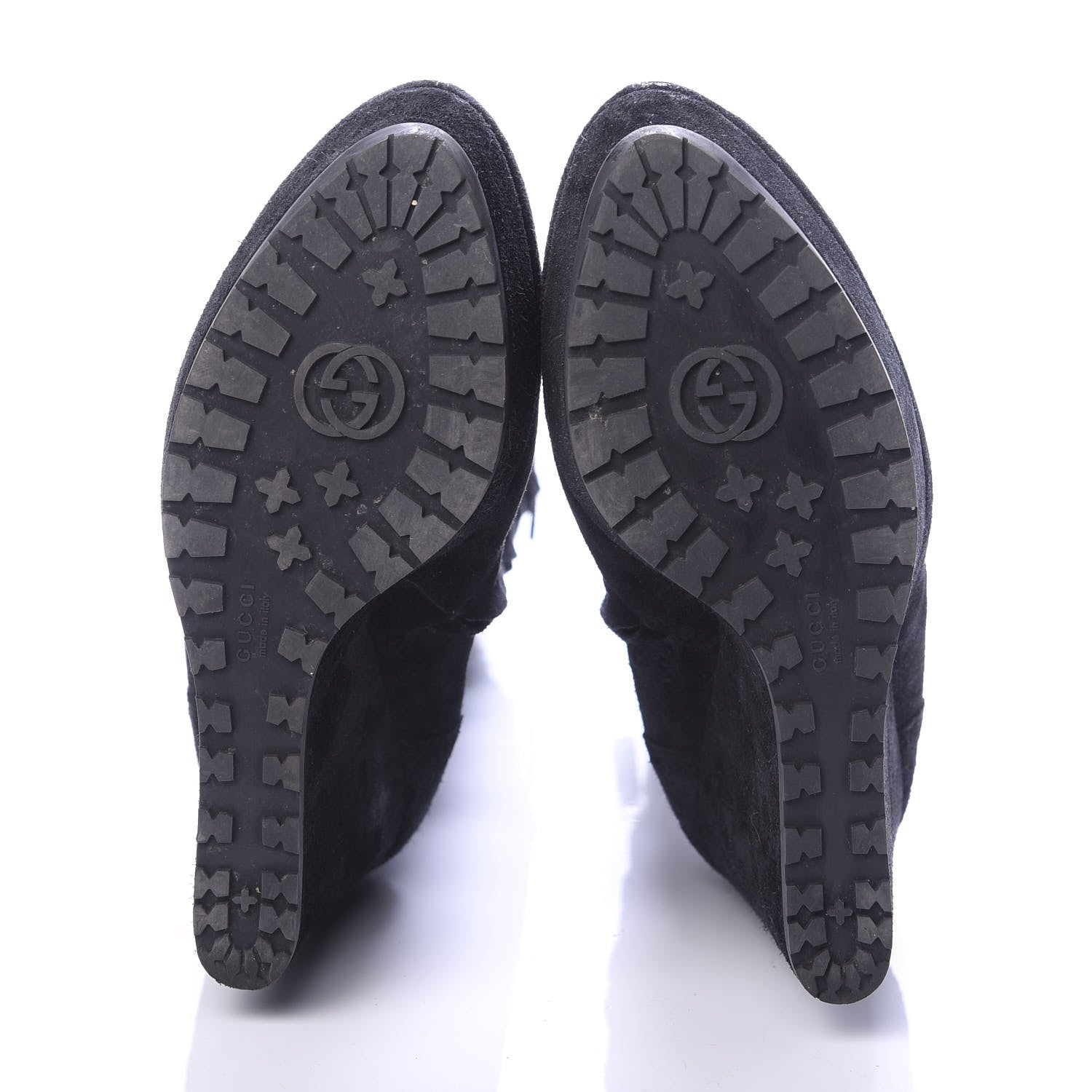 Gucci Suede Shearling Fur Microguccissima Courtney Tall Wedge Boots 38.5 Black 5 of 7