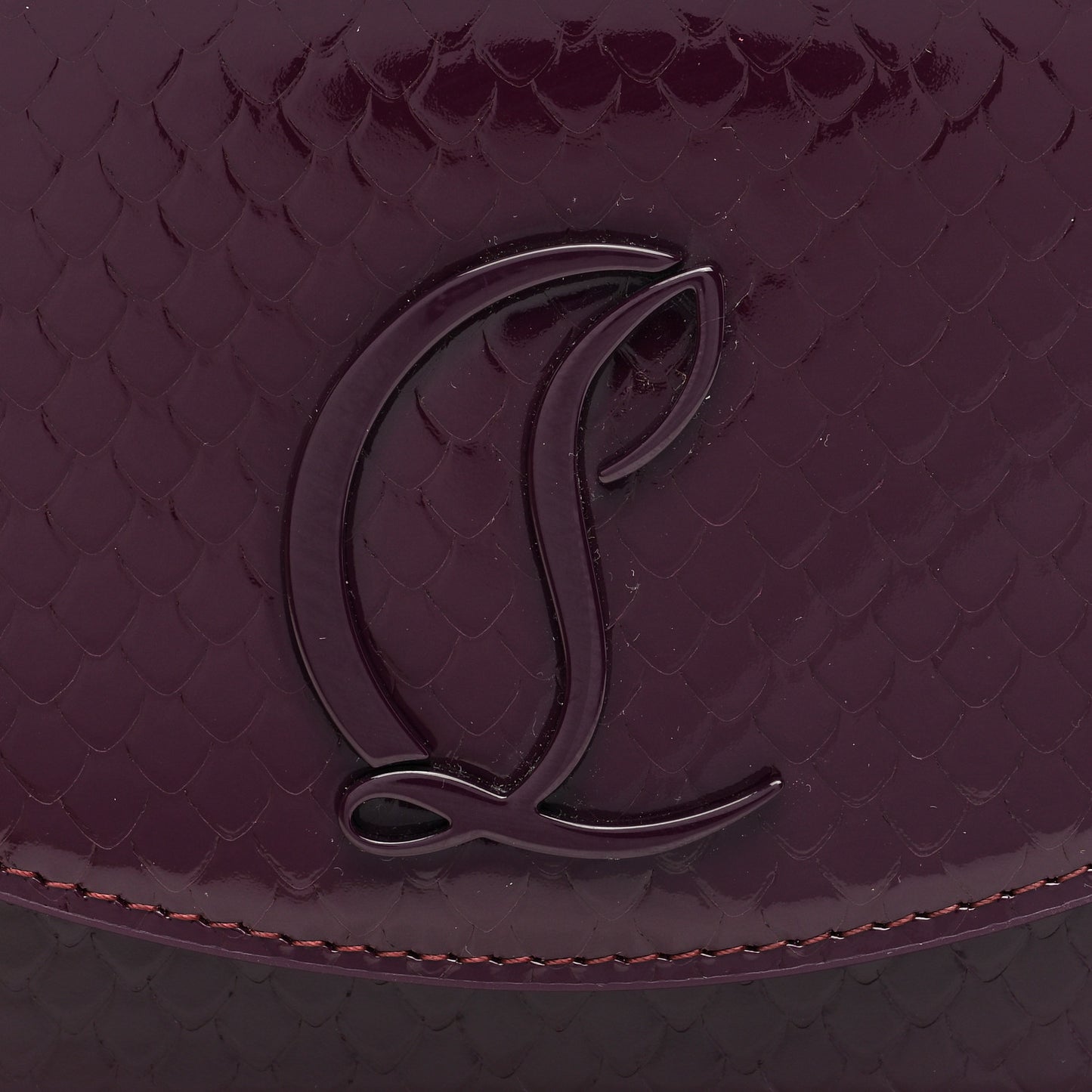 Patent Birdy Snakeskin Embossed Loubi54 Crossbody Clutch Merlot