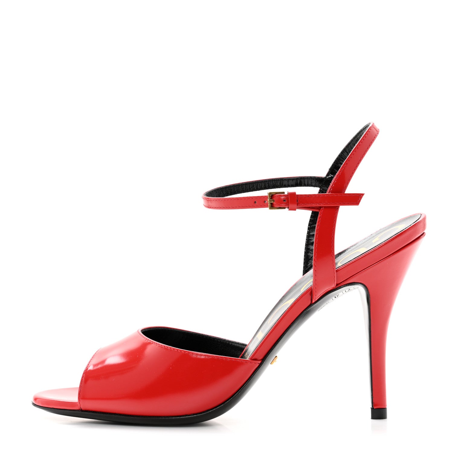 Gucci Regent Calfskin Peep Toe Sandals 37.5 Heron Red 1 of 10