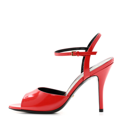 Gucci Regent Calfskin Peep Toe Sandals 37.5 Heron Red 1 of 10