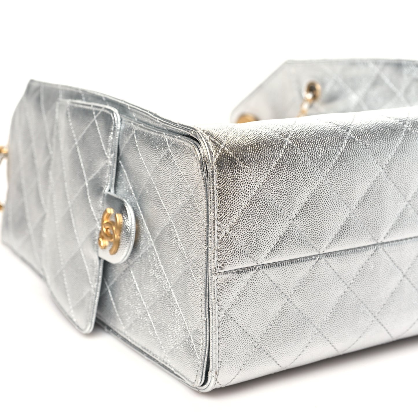 Metallic Caviar Quilted Medium Chanel 25 Handbag Silver