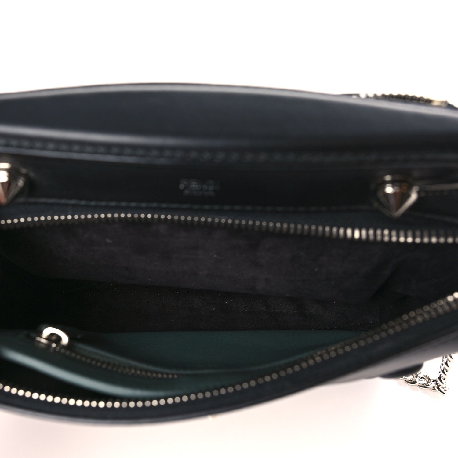 Fendi Vitello Baltico Shiny Nappa Lace Up Floral Small Dotcom Click Chain Satchel Black 6 of 11