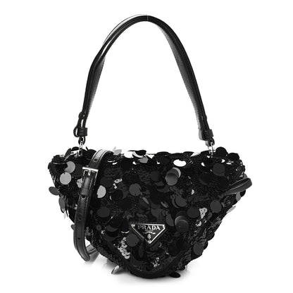 Prada Paillettes Vitello Triangle Crossbody Black 1 of 8