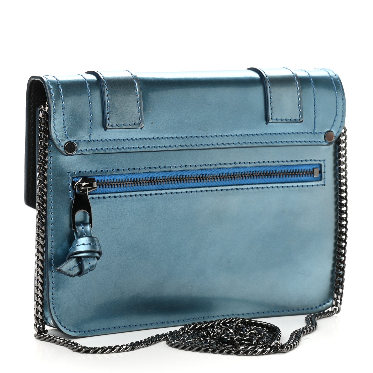 Proenza Schouler Metallic Calfskin PS1 Large Chain Wallet Ocean 3 of 8
