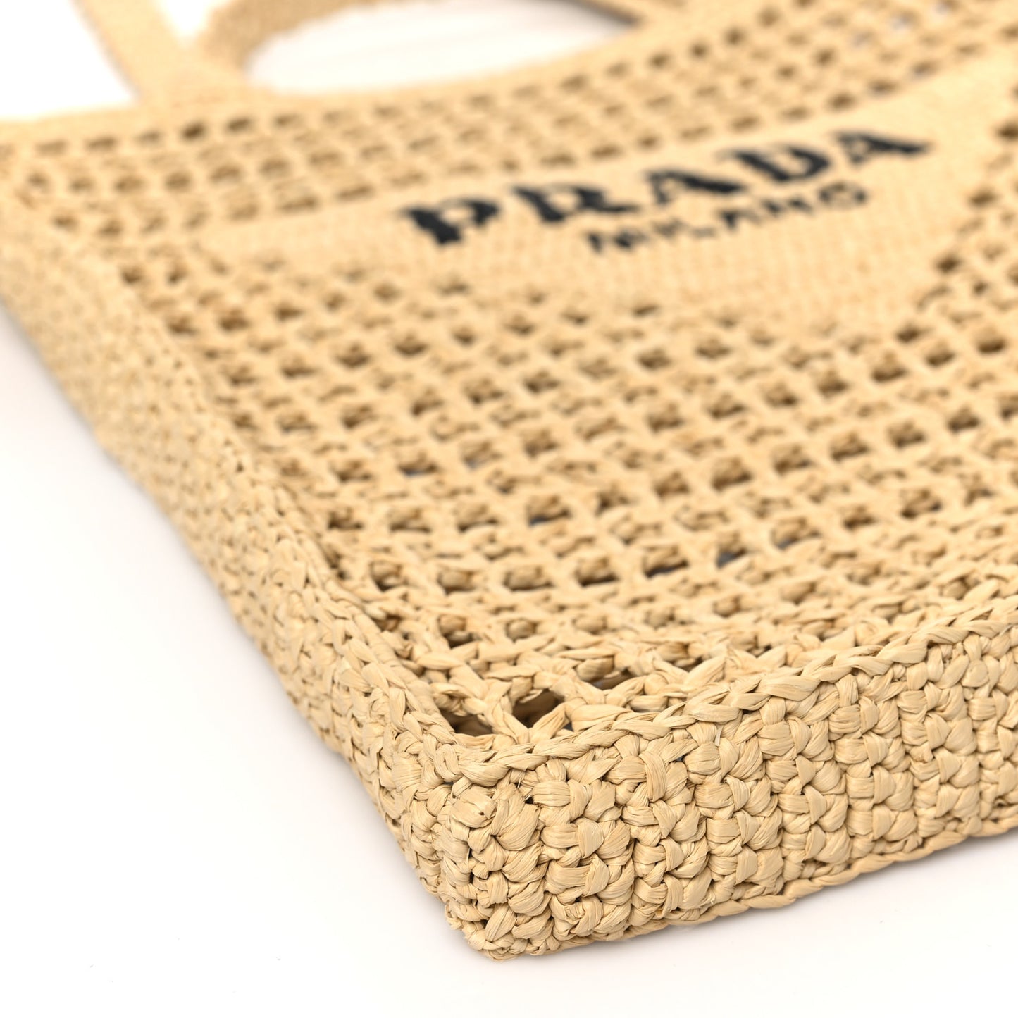 Yarn Raffia Effect Crochet Logo Embroidered Tote Bag Naturale