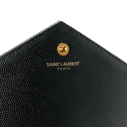 Saint Laurent Grain De Poudre Matelasse Chevron Monogram Envelope Chain Wallet Black 6 of 11