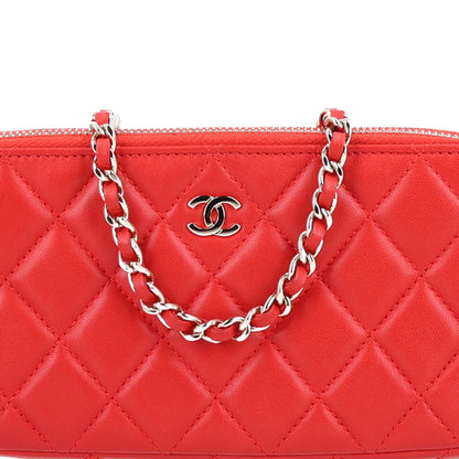 Chanel Lambskin Quilted Small Clutch With Chain Red 10 of 12