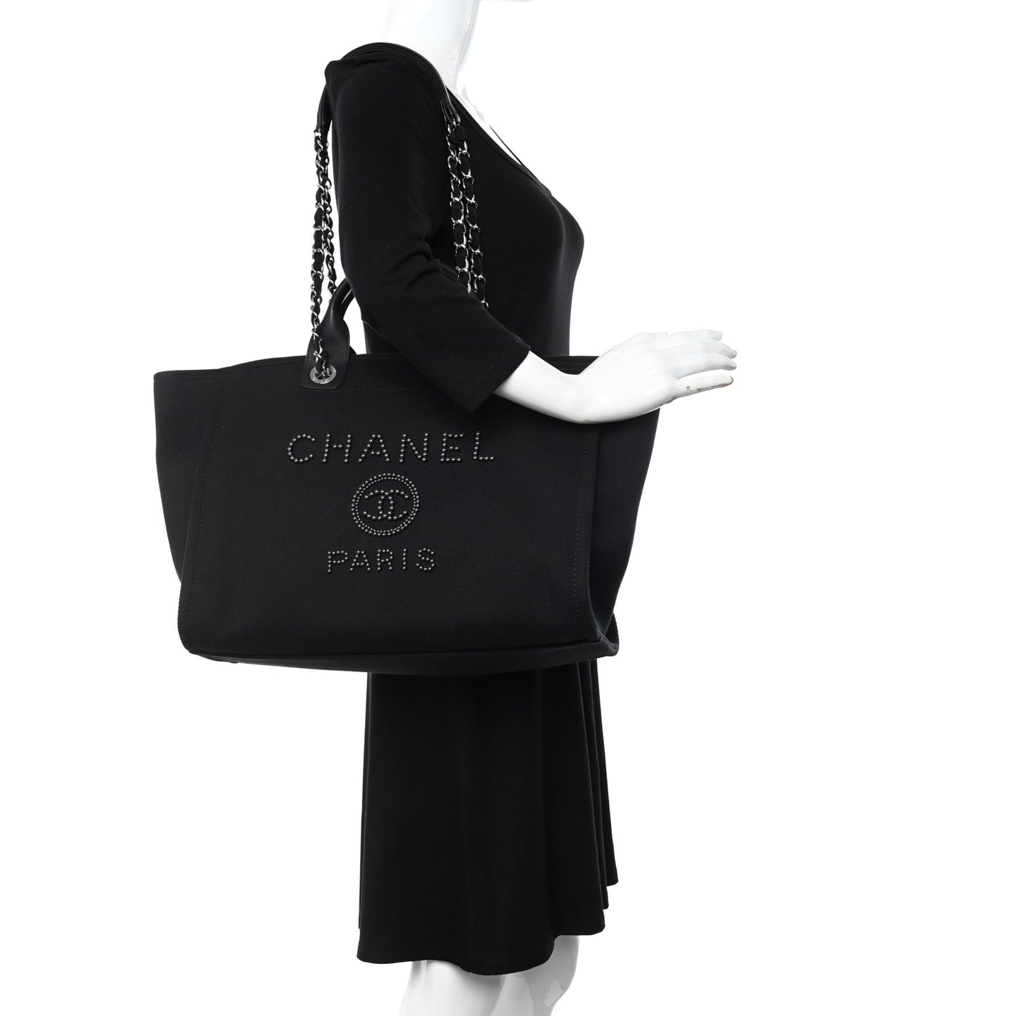 Canvas Pearl Medium Deauville Tote Black